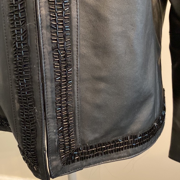 Chico’s black leather beaded jacket. Rare find - Picture 4 of 14